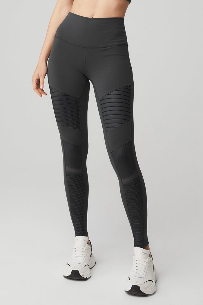 Alo Yoga High-Waist Moto Women's Leggings Dark Grey | 23FCGVOHM