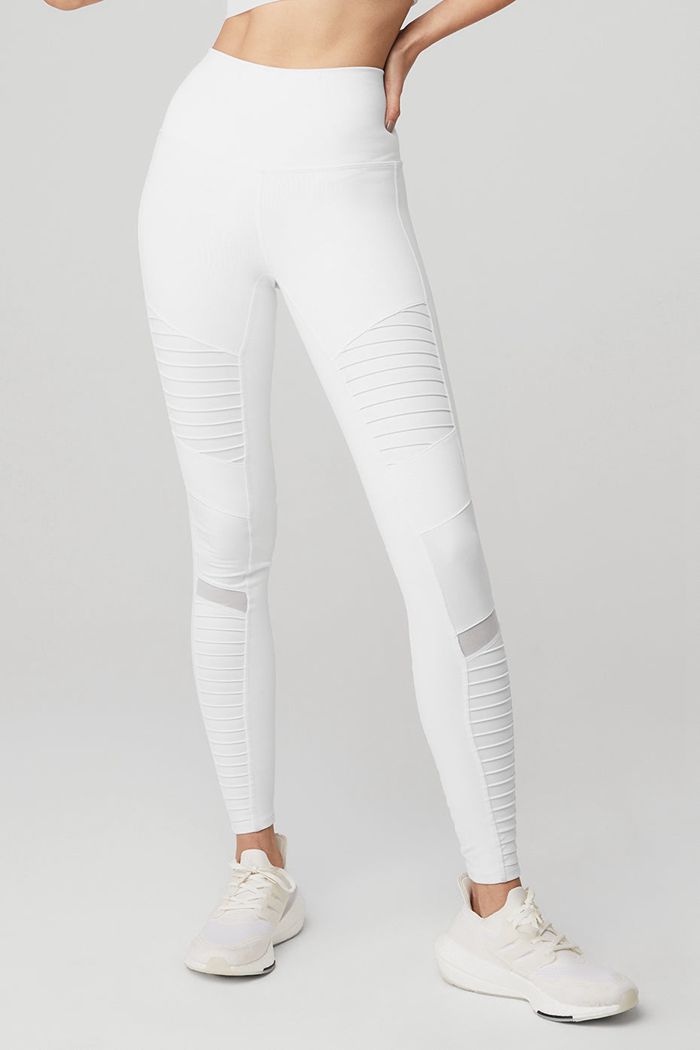 Alo Yoga High-Waist Moto Women's Leggings White | 90AIBEVYP