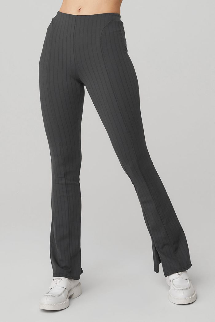 Alo Yoga High-Waist Pinstripe Zip It Flare Women's Leggings Dark Grey | 15FYAPLHR