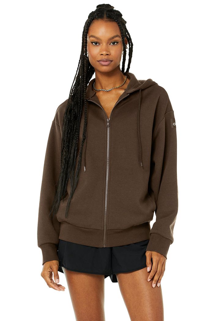 Alo Yoga Hype Full Zip Women's Hoodie Black | 23RHDMVAN