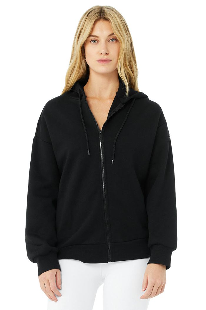 Alo Yoga Hype Full Zip Women's Hoodie Black | 24VNFWTUZ