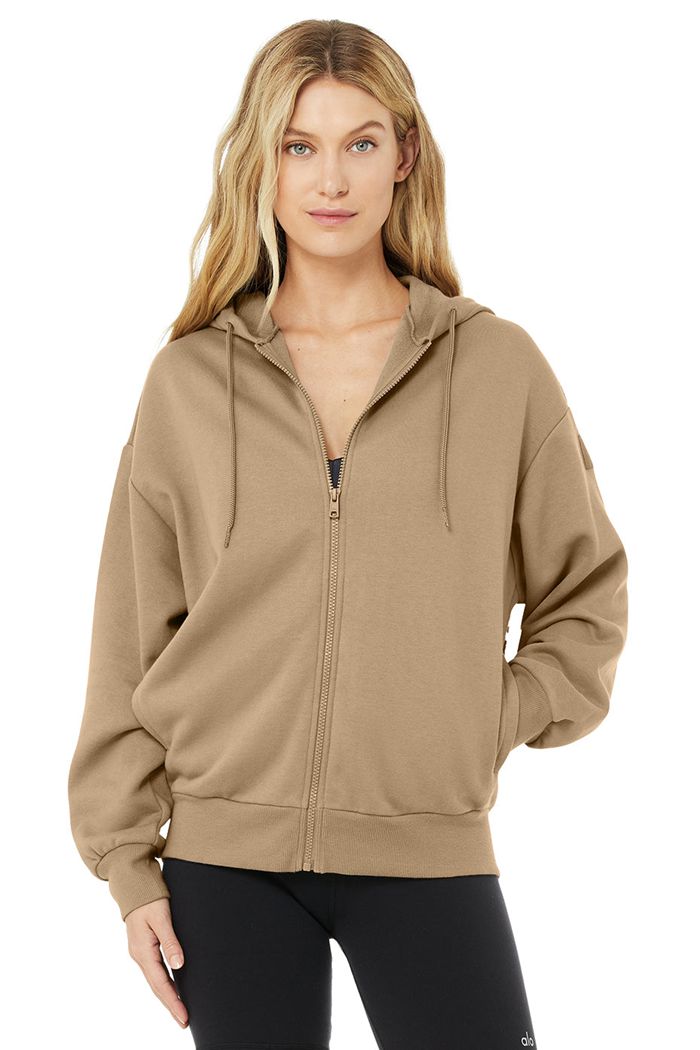 Alo Yoga Hype Full Zip Women's Hoodie Brown | 95OMPUIQN