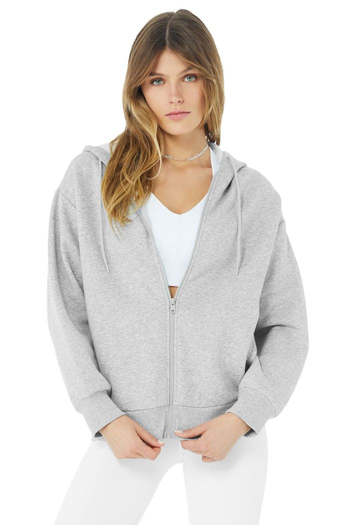 Alo Yoga Hype Full Zip Women's Hoodie Grey | 50XZDISGW