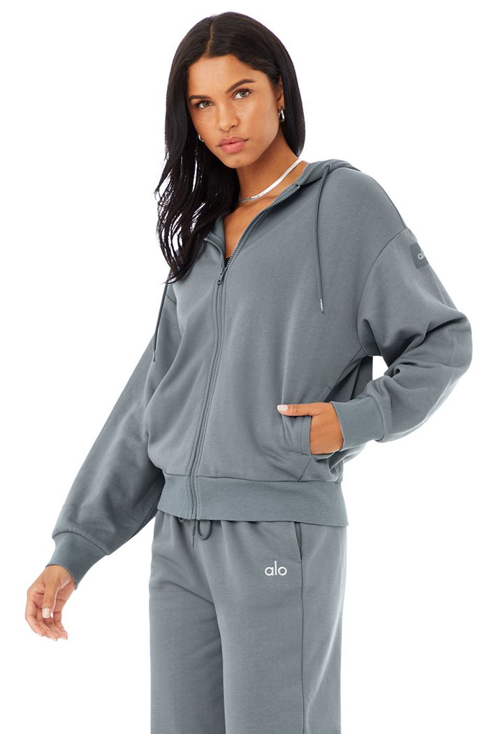 Alo Yoga Hype Full Zip Women's Hoodie Grey | 82WMGNUBQ