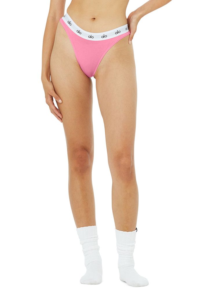 Alo Yoga Icon High-Cut Thong Women's Underwear Pink | 17EBKGNSF