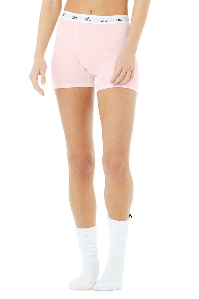 Alo Yoga Icon Ribbed Boy Women's Short Pink | 34RSUIYHB