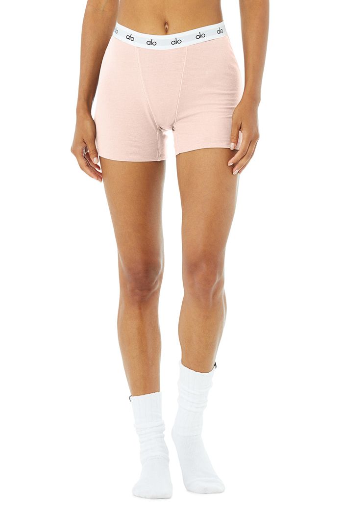 Alo Yoga Icon Ribbed Boy Women's Short Pink Purple | 42ZAXGPCK