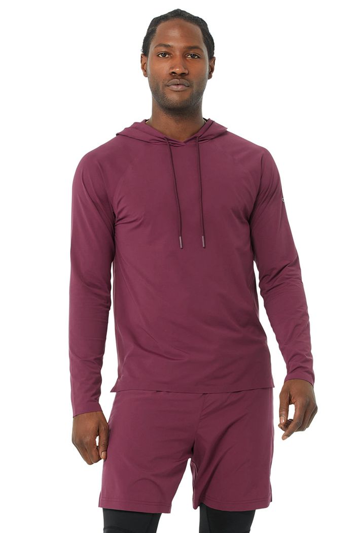 Alo Yoga Idol Hooded Runner Men's Hoodie Red | 59FENTKLC