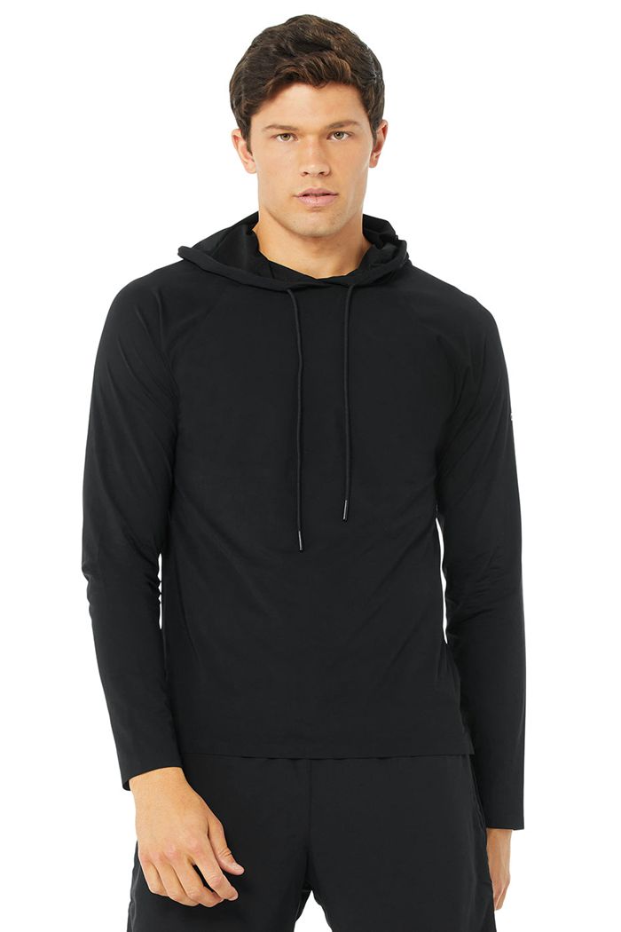 Alo Yoga Idol Hooded Runner Men's Hoodie Black | 92UZNQDJP