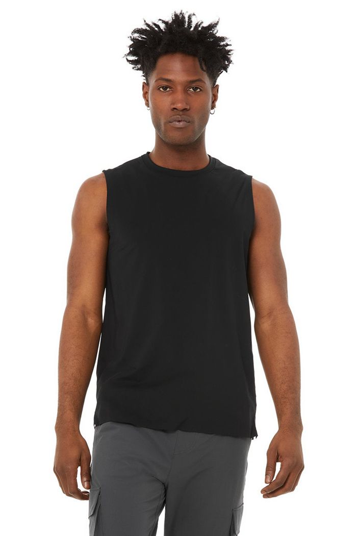 Alo Yoga Idol Performance Men's Tank Tops Black | 24UZCTJEK