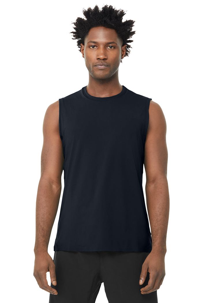 Alo Yoga Idol Performance Men's Tank Tops Navy | 34TUEBRHY