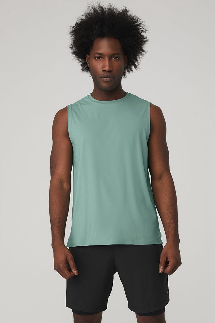 Alo Yoga Idol Performance Men's Tank Tops Blue | 73AJERFCL