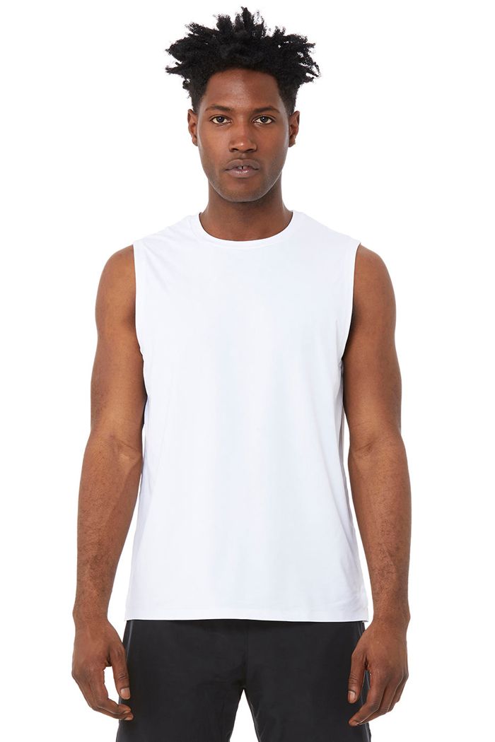 Alo Yoga Idol Performance Men's Tank Tops White | 78JUSZYQF