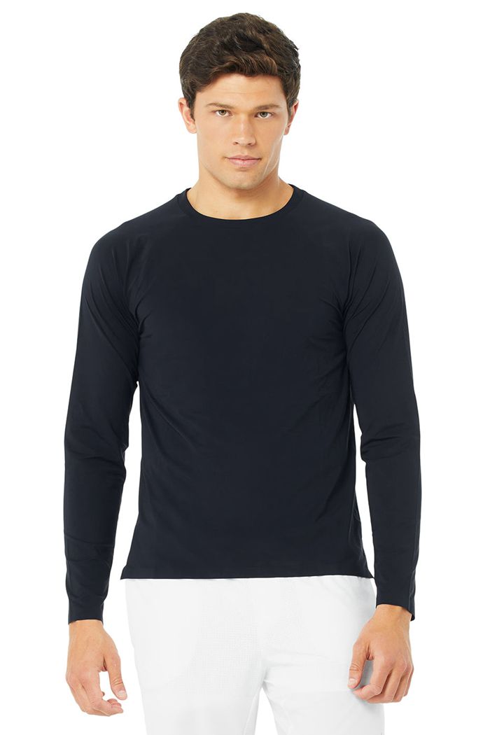 Alo Yoga Idol Performance Tee Men's Long Sleeve Navy | 72HCDGAEZ