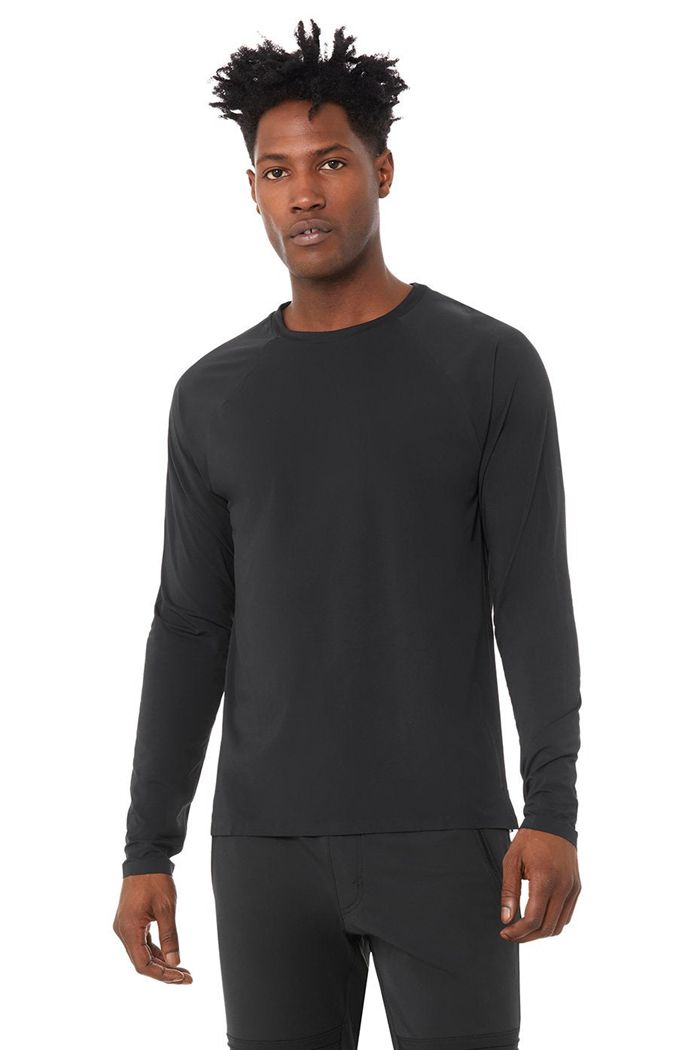 Alo Yoga Idol Performance Tee Men's Long Sleeve Black | 87TNQYLGP