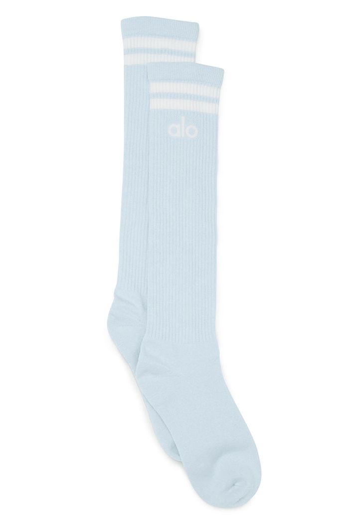 Alo Yoga Knee-High Throwback Women's Socks Blue White | 39PBSAFQY