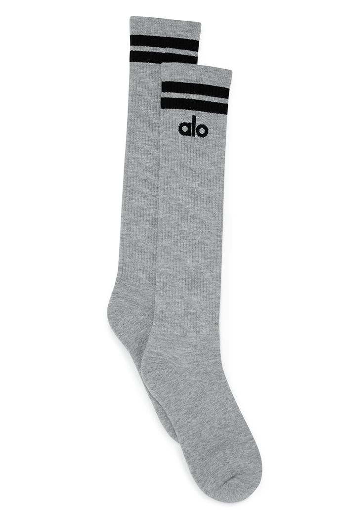 Alo Yoga Knee-High Throwback Women's Socks Grey Black | 45AMKTLDB