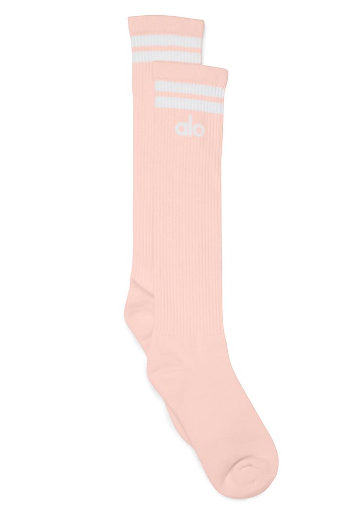 Alo Yoga Knee-High Throwback Women's Socks Pink White | 87LOTIGRM