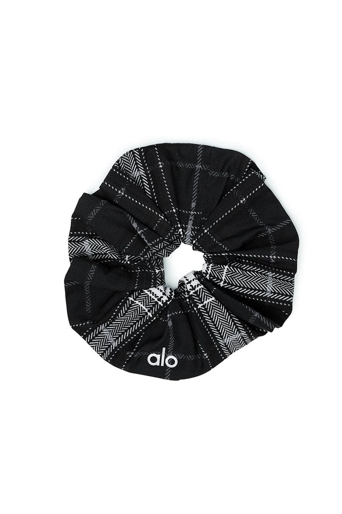 Alo Yoga Legacy Plaid Oversized Women's Scrunchie Black White | 63CHPKBIA