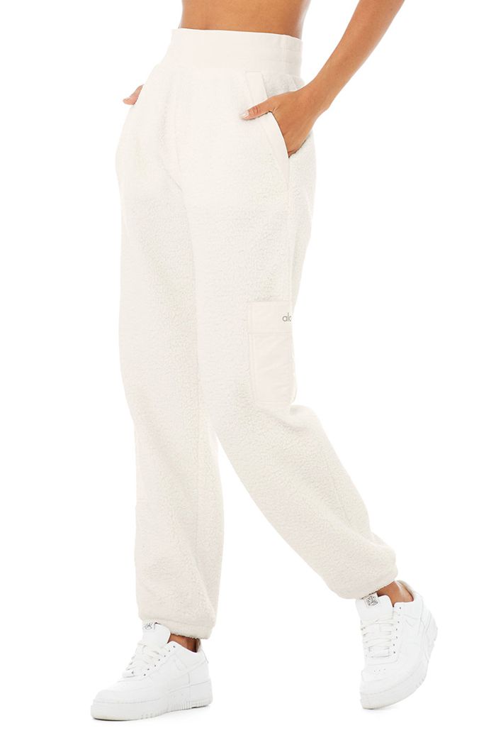 Alo Yoga Micro Sherpa High-Waist Solstice Sweat Women's Pants White | 48SCWKBFP