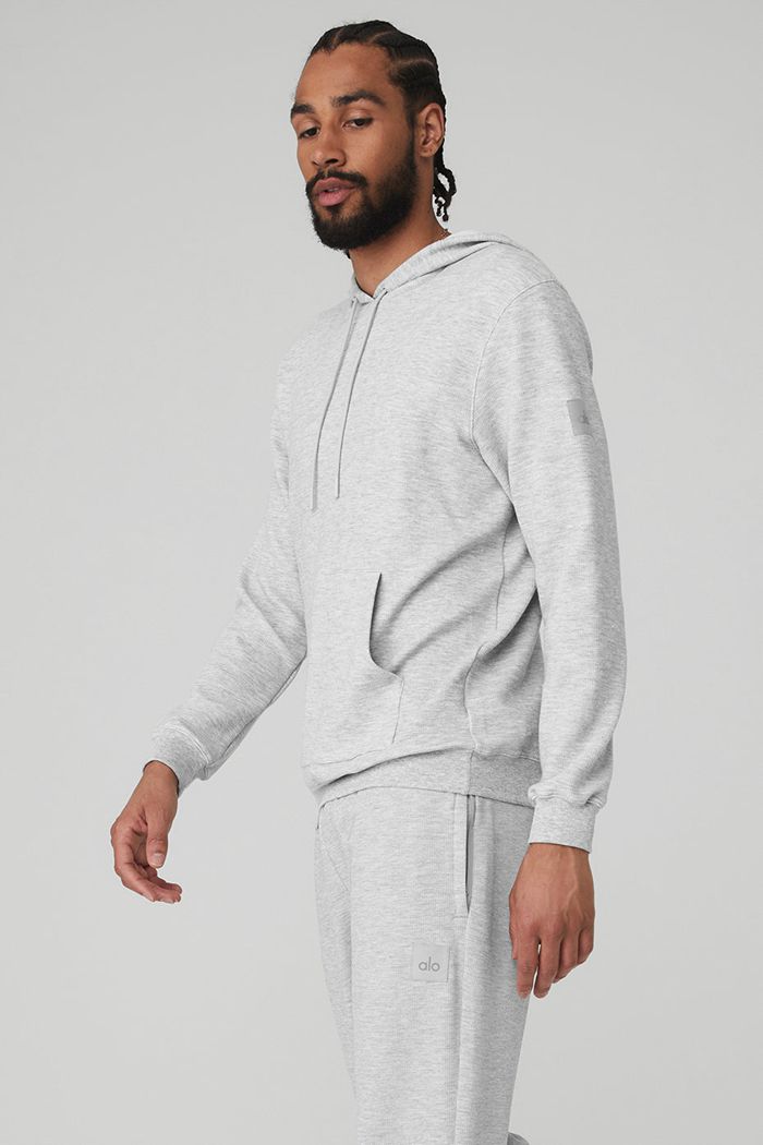 Alo Yoga Micro Waffle Fast Break Men's Hoodie Grey | 16XYRJLUH