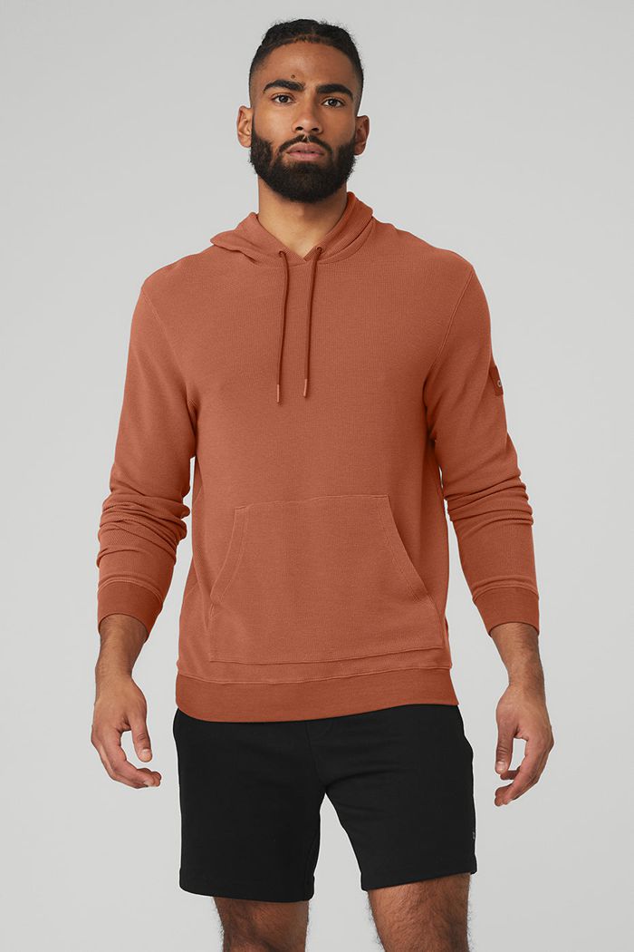 Alo Yoga Micro Waffle Fast Break Men's Hoodie Red | 84FKVTELM