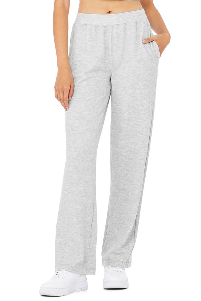 Alo Yoga Micro Waffle High-Waist Pleasant Wide Leg Women's Pants Grey | 36HUKNLXE