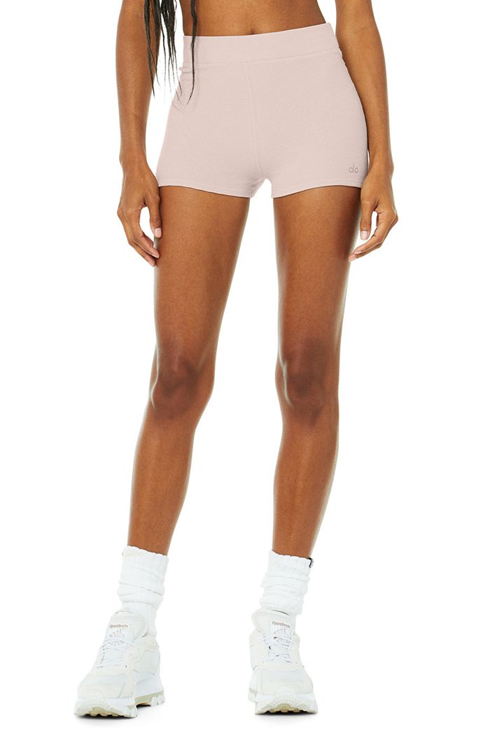 Alo Yoga Micro Waffle Pleasant Boy Women's Short Pink | 57MGOWRSK