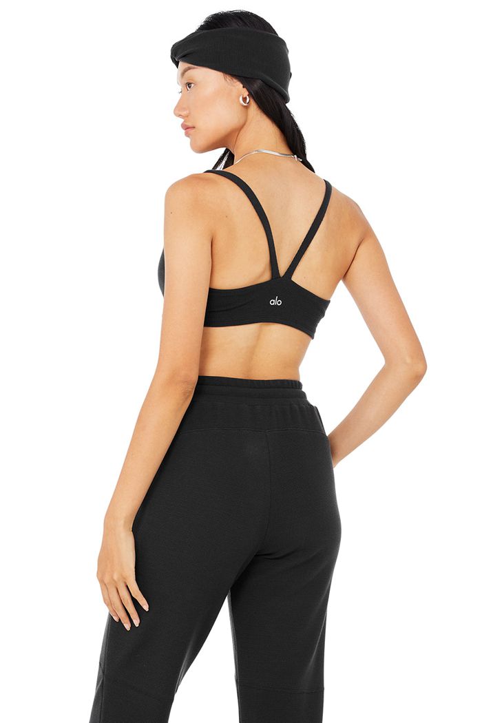 Alo Yoga Micro Waffle Pleasant Women's Bras Black | 85QZWISDB