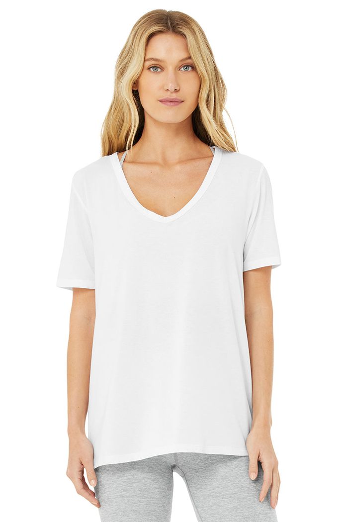 Alo Yoga Motion Women's Short Sleeve White | 15XNHOPEV