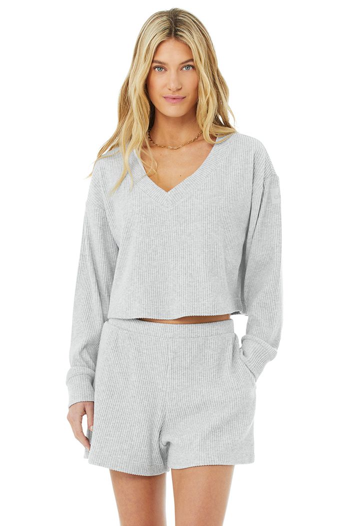 Alo Yoga Muse V-Neck Women's Pullover Grey | 86LANGRBQ