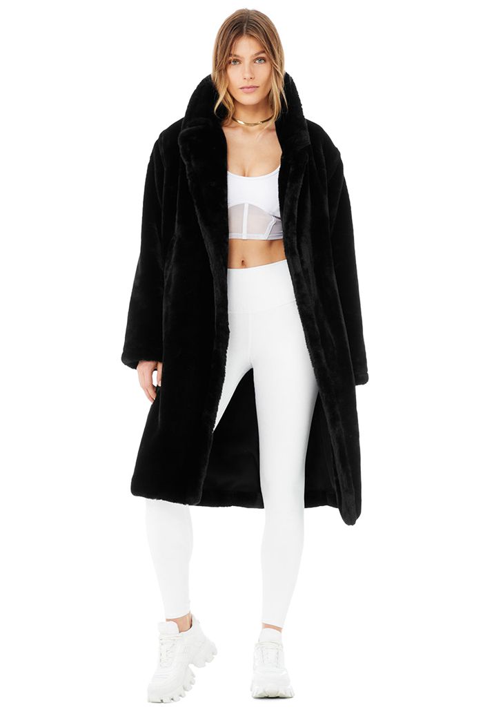 Alo Yoga Oversized Faux Fur Trench Women's Coat Black | 84AUGIXVL