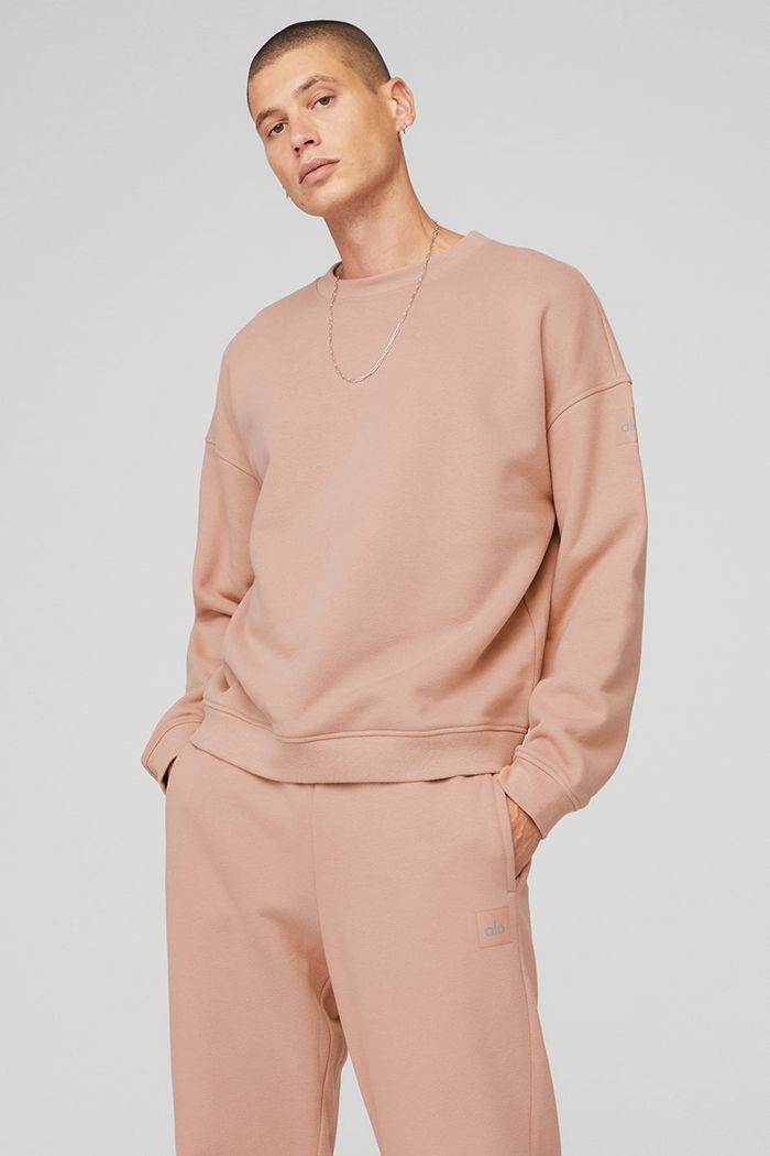 Alo Yoga Renown Crew Neck Men's Pullover Pink | 56VRTBHOM