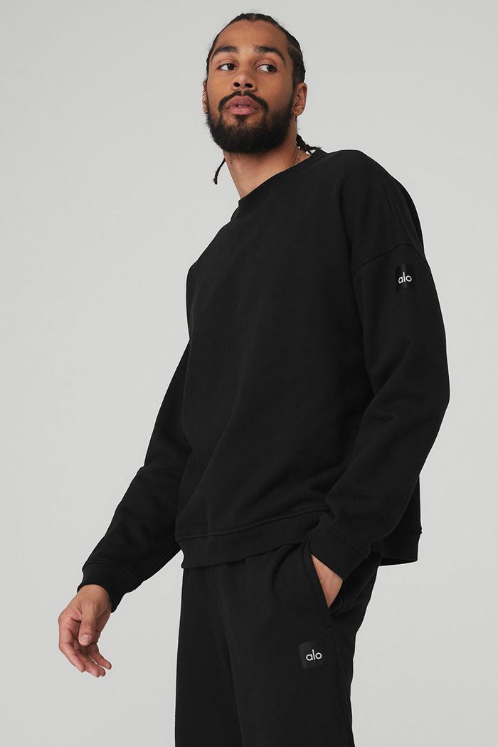 Alo Yoga Renown Crew Neck Men's Pullover Black | 71QPTMXLW