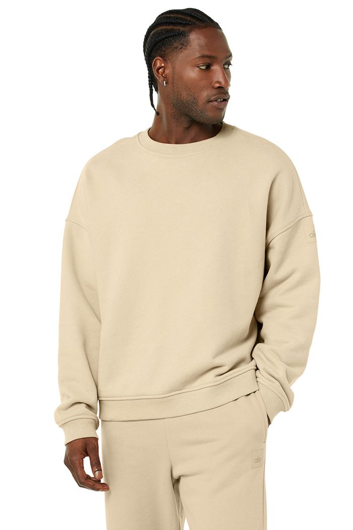 Alo Yoga Renown Crew Neck Men's Pullover Brown | 82GNISFUH