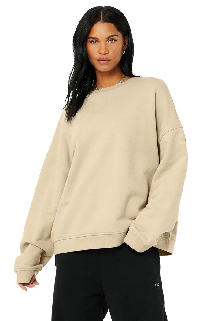 Alo Yoga Renown Crew Neck Women's Pullover Brown | 16ADKWQJH