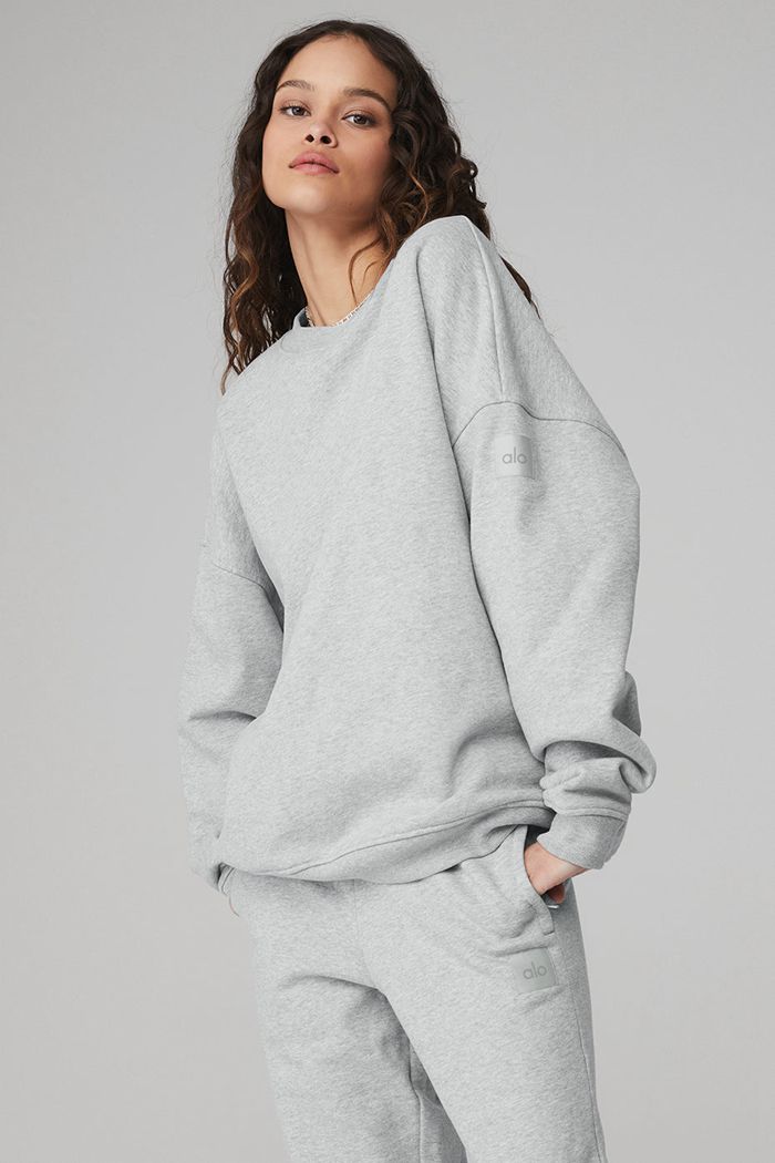 Alo Yoga Renown Crew Neck Women's Pullover Grey | 24RHYGQWE