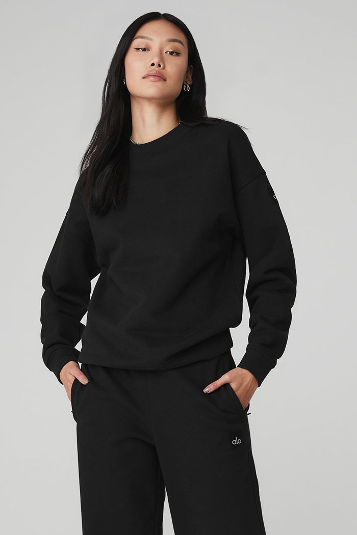 Alo Yoga Renown Crew Neck Women's Pullover Black | 80JCDVNZL