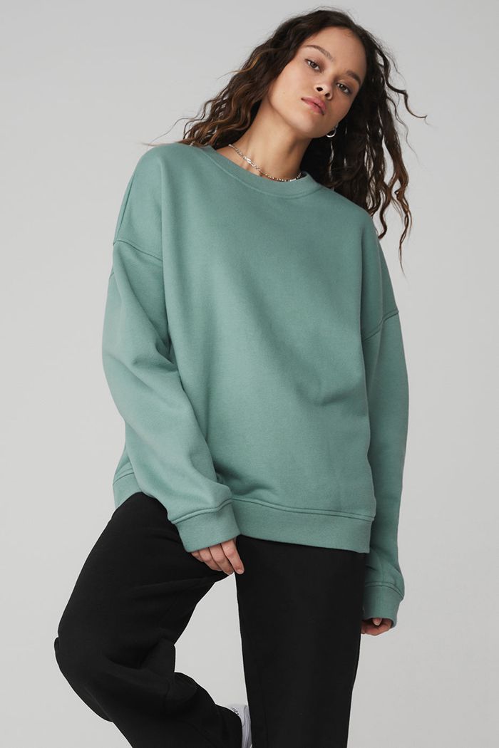 Alo Yoga Renown Crew Neck Women's Pullover Blue | 94JAWYMNH