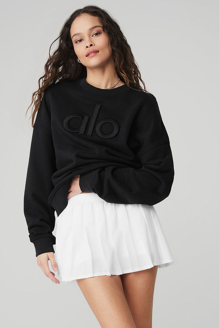 Alo Yoga Renown Heavy Weight Emblem Crew Neck Women's Pullover Black | 83UFEDWRY