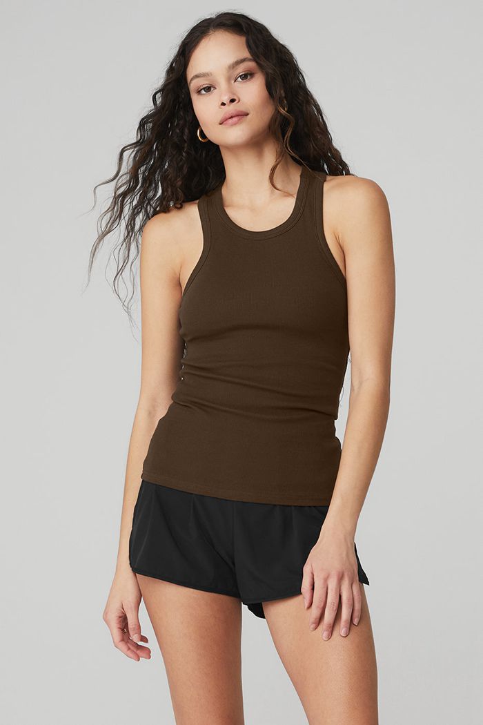 Alo Yoga Ribbed Aspire Full Length Women's Tank Tops Black | 90VXJWRTQ