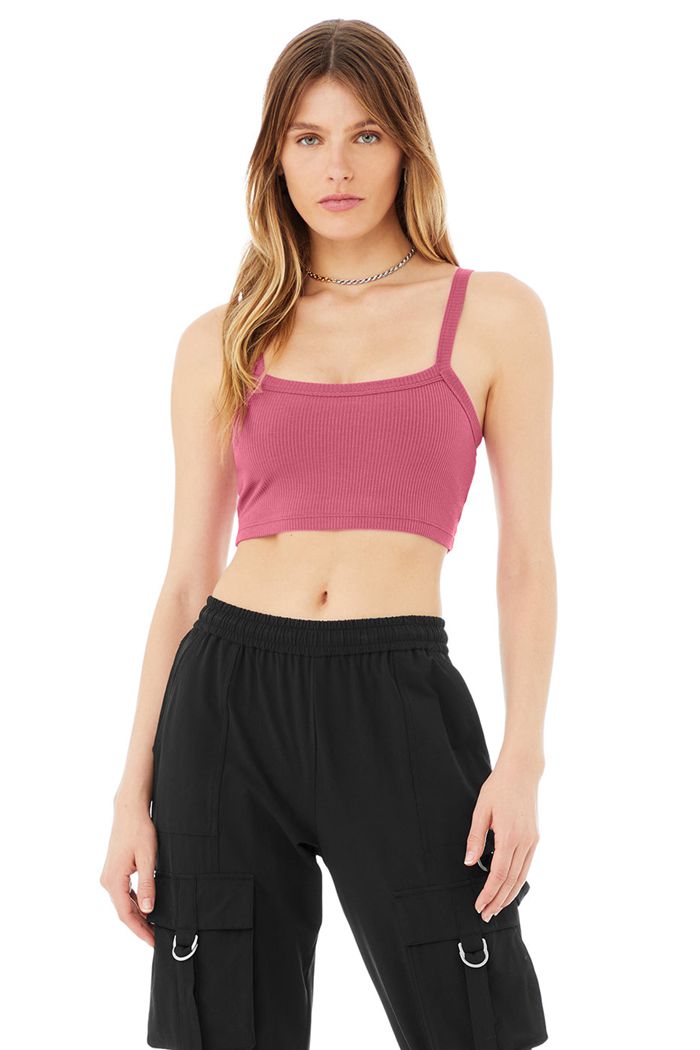 Alo Yoga Ribbed Crop Whisper Women's Bras Purple | 84OAHKTQS