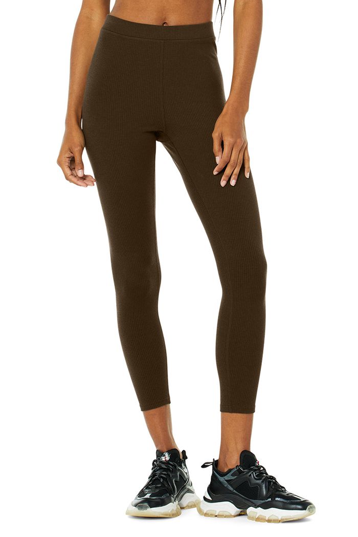 Alo Yoga Ribbed High-Waist 7/8 Blissful Women's Leggings Black | 02KQYLFVN