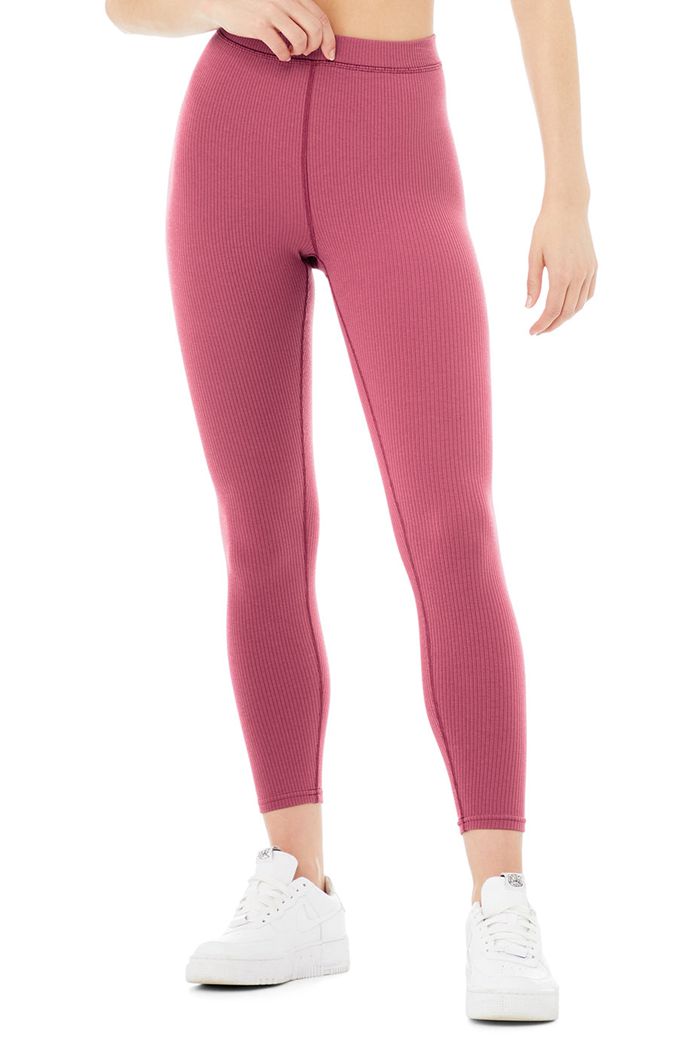 Alo Yoga Ribbed High-Waist 7/8 Blissful Women's Leggings Purple | 20FIAKGMY