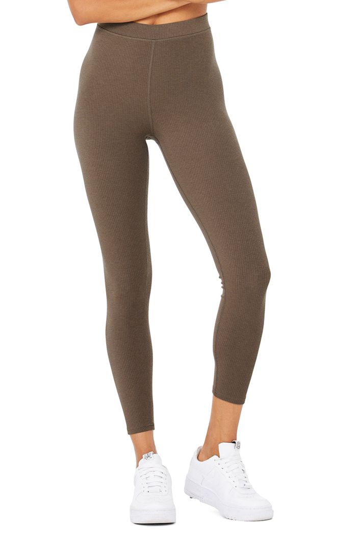 Alo Yoga Ribbed High-Waist 7/8 Blissful Women's Leggings Brown | 69WUTQNRO