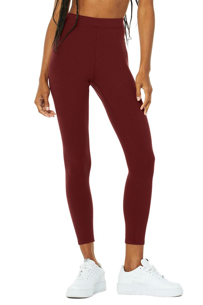 Alo Yoga Ribbed High-Waist 7/8 Blissful Women's Leggings Red | 73STMIURG