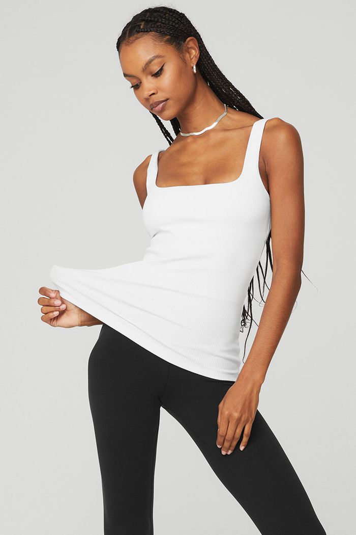 Alo Yoga Ribbed Minimalist Women's Tank Tops White | 15QWDZMPK