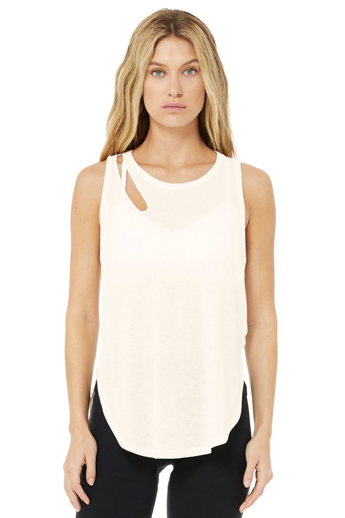 Alo Yoga Ribbed Peak Women's Tank Tops White | 03IFEOLNK