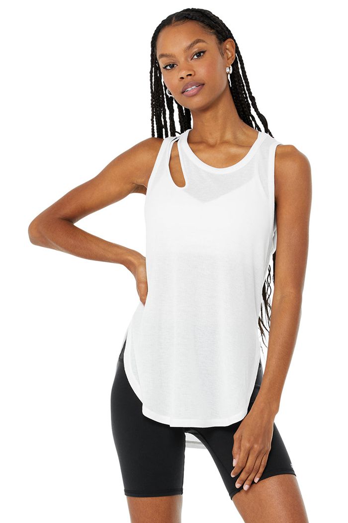 Alo Yoga Ribbed Peak Women's Tank Tops White | 87UBAYXWV