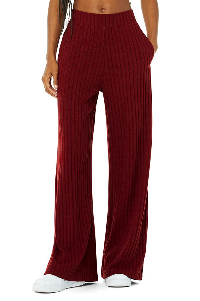 Alo Yoga Ribbed Take Comfort Wide Leg Women's Pants Red | 53LTMPQGF